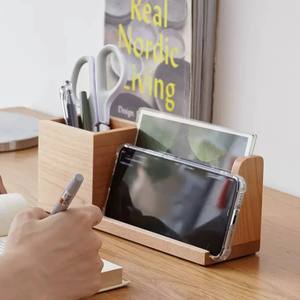<span class=keywords><strong>Porte</strong></span>-stylo de bureau en bois multifonctionnel et support de téléphone avec cadre photo Organisateur de bureau en bois personnalisé - Product Image 5