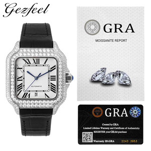 Reloj de Lujo Automático de Acero Inoxidable con Cristales de Moissanita, Esfera con Números Arábigos e Incrustaciones de Diamantes - Product Image 6