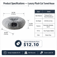 Lit tunnel pour chat en peluche, toutes saisons, épaissi, avec boule suspendue, amovible et lavable, grand lit tunnel pour chat, vente en gros