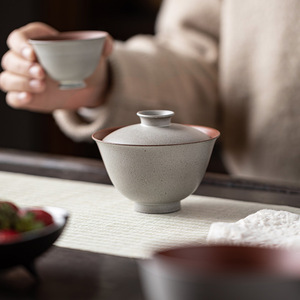 Guanlan Ceramic Gaiwan Gray Pottery Glaze With Lid Round Shape Kung Fu Tea Set Single Household <b>Teacup</b> - Product Image 3