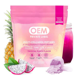 Poudre de collagène multi-peptides d'acide hyaluronique OEM, types I, II, III, V, X, probiotiques, baobab biologique, soin de beauté pour adultes, soin des cheveux - Product Image 1