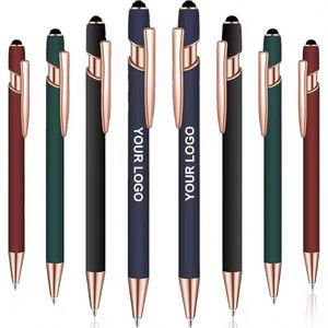Promotional Custom Logo Ball Stylus Navy Blue Rose Gold Metal <b>Pen</b> <b>Pens</b> Black Matt Rubber Ballpoint - Product Image 6