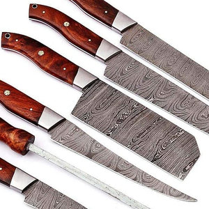 Ensemble de couteaux de chef en acier Damas faits à la main personnalisés avec manche en bois, ensemble de couteaux de chef professionnels en acier inoxydable faits à la main - Product Image 4