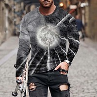 T-shirt à manches longues pour homme, col rond, motif toile d'araignée imprimé en 3D, costume d'Halloween, coupe classique, tricoté, 100% polyester, 2025