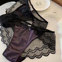 Braguitas de satén morado de lujo para mujer, con malla ondulada, sin costuras, sexys, de corte triangular, de talle bajo, con lazo decorativo, transparentes y totalmente transpirables, ropa interior íntima.