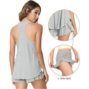 Conjunto de Pijama Personalizado para Mujer de Viscosa de Bambú, Camiseta sin Mangas con Espalda Cruzada y Pantalones Cortos Divididos, Ropa de Dormir Transpirable y Refrescante - Product Image 2