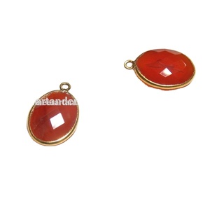 Carnelian Gemstone 18K Gold Plated Sterling Silver Handmade Jewelry Making Oval Shape Single Bail Faceted Bezel Connector Sameer - Product Image 1