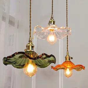 Lámpara colgante artística moderna, luces de techo Vintage con forma de flor de cristal de Color E27