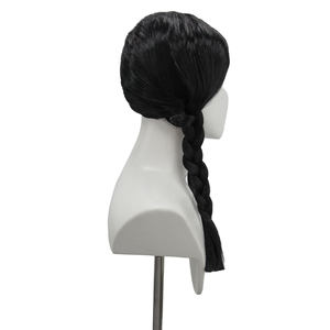 Longue <span class=keywords><strong>perruque</strong></span> noire bon marché de fête de la famille <span class=keywords><strong>mercredi</strong></span> Addams Halloween HPC-0050 fibre synthétique sans colle - Product Image 3