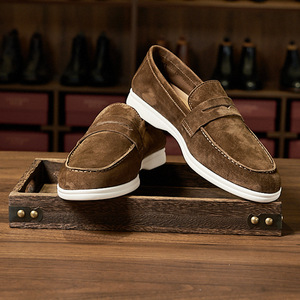 Genuine Sheep Leather and Suede Loafer Shoes Men Velvet <b>Pointed</b> Toe slip on Flats Stylish Branded - Product Image 3