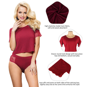 Set Pigiama Due Pezzi in Pizzo Floreale Elasticizzato Sexy con Scollo a O per Donne <span class=keywords><strong>Taglie</strong></span> <span class=keywords><strong>Forti</strong></span>, Vendita all'Ingrosso di Abbigliamento da Notte - Product Image 6