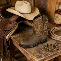 Bottes hautes de sécurité à bout carré de 10 pouces, avec tige Goodyear Welt et broderie, prêtes pour l'équitation et le ranch, personnalisables, marque