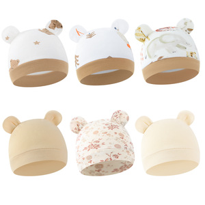 Nouveau-né bébé pur coton béret dessin animé imprimé ours chapeau pour 0-3 mois monocouche hiver chapeau exportation - Product Image 3