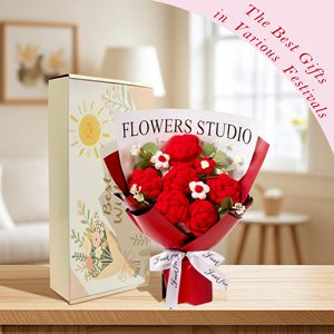Regali Personalizzati per la Festa della Mamma, Fiori Lavorati a Mano, Bouquet di Rose Rosse, Blu e Gialle all'Uncinetto - Product Image 6