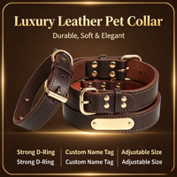 Collier de dressage de luxe OEM ODM pour chiens et chats, en cuir de vachette personnalisé, à dégagement rapide, moderne, souple, avec plaque nominative métallique gravée et rivets imprimés