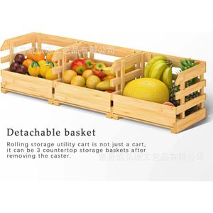 Wooden kitchen <b>vegetable</b> storage <b>basket</b>, floor-<b>standing</b>, with wheels, multi-tiered stackable solid wood storage rack - Product Image 5
