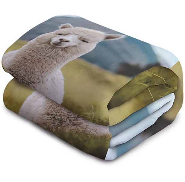 Alpaca Llama Print Throw Blanket Warm Wool for Gift to Kids Adult Friends