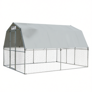 Jaula para perros de acero galvanizado plateado con techo y puerta, recinto exterior para mascotas de gran tamaño - Product Image 1