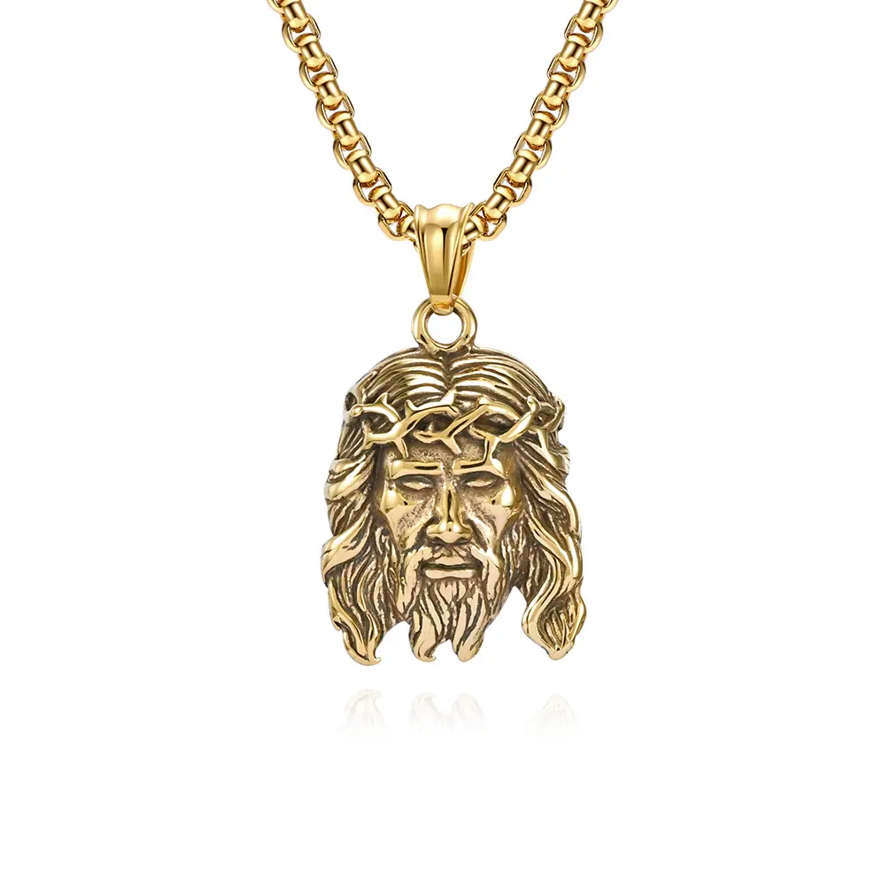 Hot Sale Fashion Simple Jewelry necklaces 18K Hip Hop Viking Head Pendant Stainless Steel gold plated Necklace Chain for Men