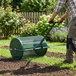 <span class=keywords><strong>Chariot</strong></span> de <span class=keywords><strong>jardin</strong></span> pliable en treillis d'acier avec rouleau pour pelouse, <span class=keywords><strong>chariot</strong></span> manuel fermé pour épandeur de compost, semences et courses - Product Image 3