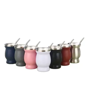 Cross Border Double Layer Vacuum 304 Stainless Steel Mate Cup Gourd Shaped Mini Big Belly Insulated Straw Mug
