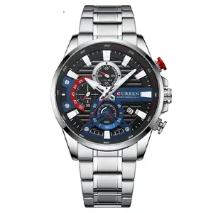Curren 8415 Men's Stainless Steel Chronograph Watch 46mm Big Face Tone Easy to Read Analog Watch Luxury Waterproof Date Watch