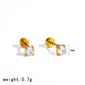 Cross-border Minimalist 18k Gold Stainless Steel <b>Earrings</b> Rhinestone Bow Heart Design PVD Plated Women's Light Luxury Versatile - Product Image 5