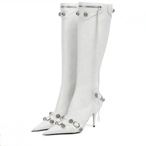 Nuevas Botas Altas hasta la Rodilla para Mujer, Color Plateado, con Cierre Lateral, Punta Puntiaguda, Tachuelas Metálicas, Tacón de Aguja - Product Image 6