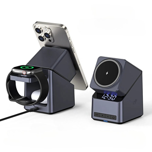 Chargeur <span class=keywords><strong>sans</strong></span> <span class=keywords><strong>fil</strong></span> rapide 15W <span class=keywords><strong>4</strong></span>-en-1 avec horloge, support magnétique pour téléphone, station de charge portable USB C à commande tactile intelligente, montre connectée 5V/1A - Product Image 1