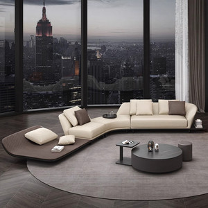 Irregular Curved Italian Light Luxury Genuine Leather Sofa for Large Living Room Hall Villa Designer Couch - Product Image 4
