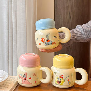 SpongeBob Ceramic Mug With Lid Single Cup Cartoon Design For Breakfast And Drinking Water Gift For Couples - Product Image 4
