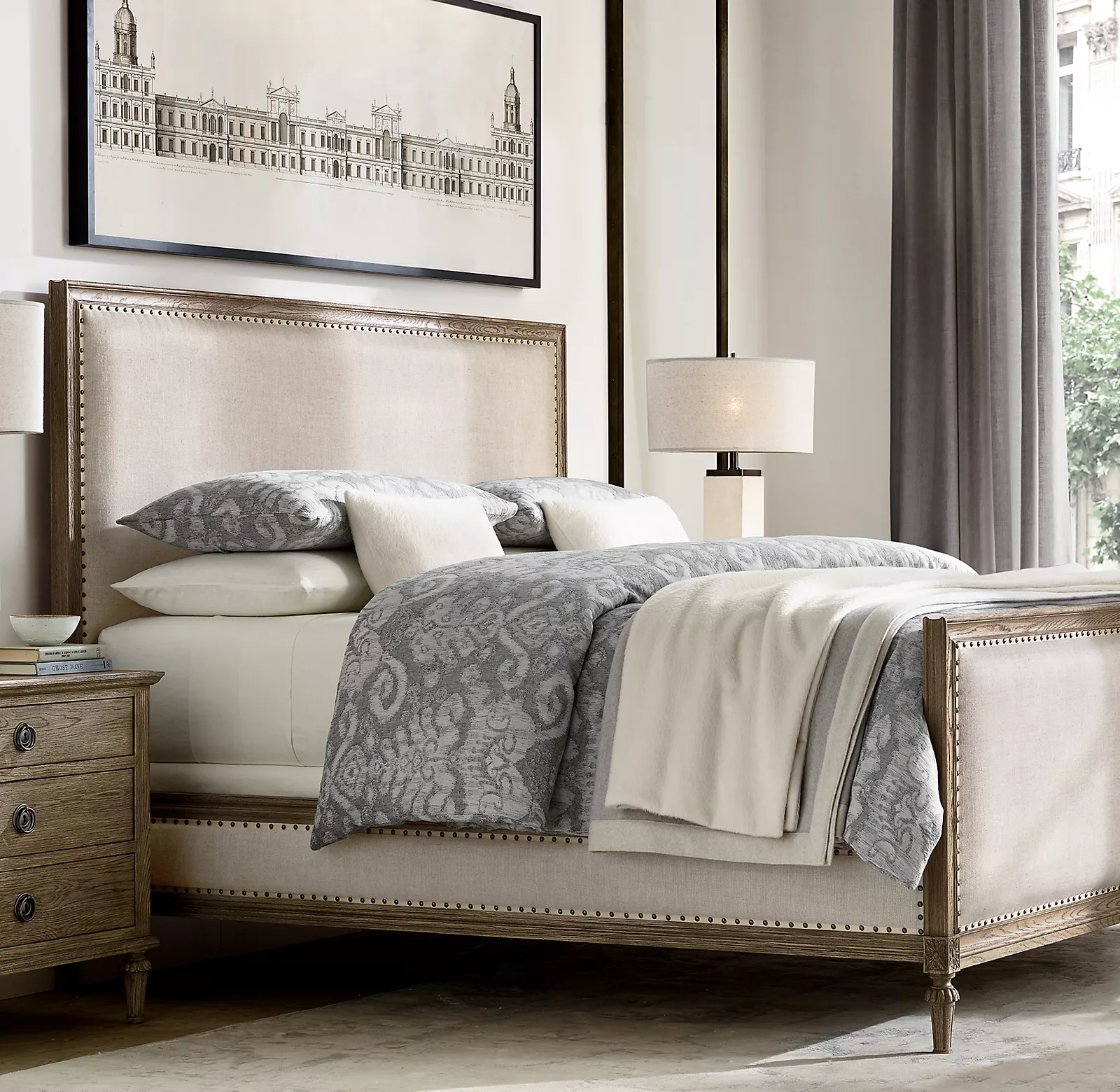 Роскошная классическая гостиничная вилла на заказ в французском американском стиле, королевская кровать с тканевым изголовьем, интерьерная мебель для спальни