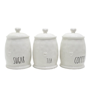 Custom good look white kitchen ceramic storage jar for ginger suger tea