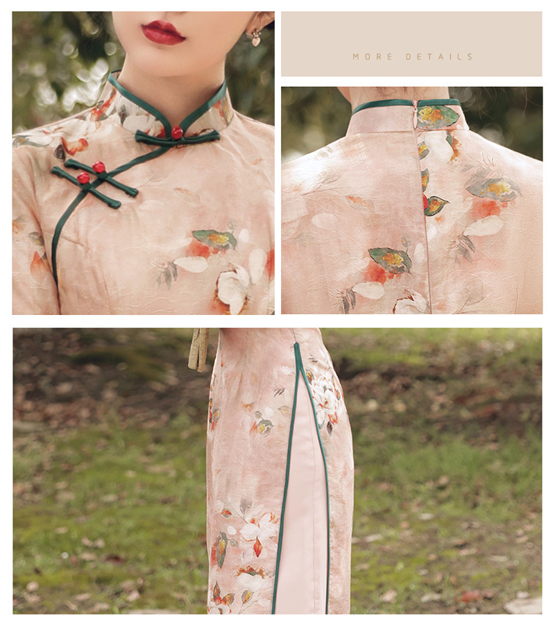 Đầm nữ màu trắng cổ điển thanh lịch Slim sườn xám Qipao hoa nữ nhẹ nhàng Đầm dự