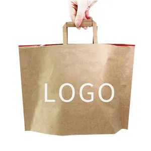 Sac en papier Kraft jetable et étanche, artisanat brun de vente au détail, sac en papier Recyclable pour aliments avec Logo