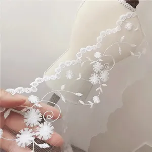 12 ס "מ טולה לבן רחב רשת 3D פרח בד רקמה תחרה חיתוך שמלת כלה