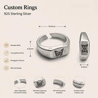 Bague papillon minimaliste en argent sterling 925 pour homme, ajustable, à bande ouverte