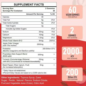 Venta caliente Keto ACV Gummies Vitamina B12 200 mil millones de CFU Probióticos Soporte para la pérdida de peso 2000mg Vinagre de sidra de manzana Gummies - Product Image 2