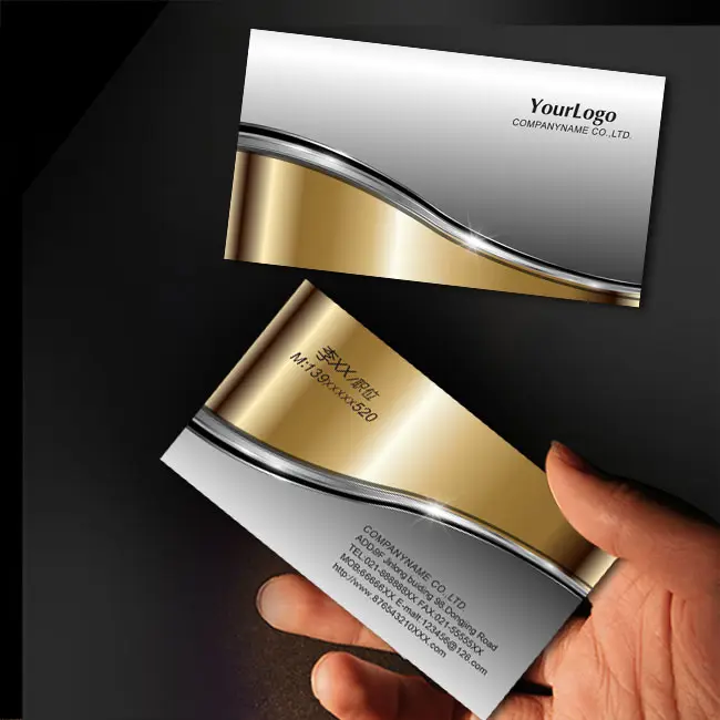 Kartvizit yapımı baskı flaş altın tasarım fırçalanmış Metal altın gümüş taklit Bump kart baskı