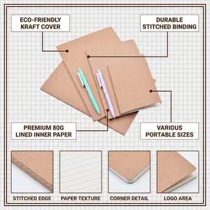 Cuaderno de Papel Kraft A5, Libreta de Líneas, Diario Personalizado B5, Cuaderno A4, Cuadernos con Logotipo Personalizado, Personalizables para Estudiantes - Product Image 3