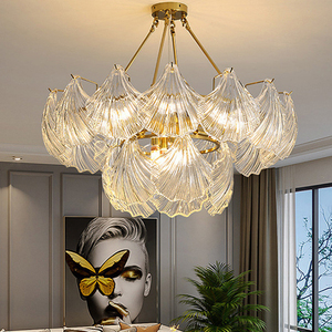 Lampe suspendue en verre transparent AMJ Big Clear Glass Leaves Iron, style moderne, utilisation intérieure, hôtel, couloir, villa, lampe de plafond LED de luxe - Product Image 1