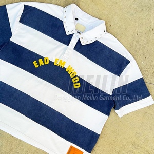 เสื้อโปโลผ้าฝ้ายพิมพ์โลโก้ตามสั่งสำหรับผู้ชาย เสื้อยืดทรงบ็อกซี่ลายทาง เสื้อกอล์ฟทรงโอเวอร์ไซส์แบบฟอกสี เสื้อโปโลลายทางสั่งทำพิเศษ - Product Image 1