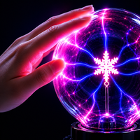 Globe en verre transparent avec base noire stable, éclairage d'ambiance de bureau, cadeau décoratif pour Noël, anniversaire, fête, boule de plasma