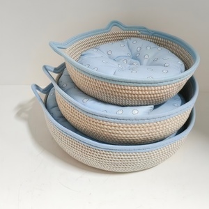 Panier rond en corde <span class=keywords><strong>de</strong></span> coton tissé avec tapis Décoration intérieure Panier en corde <span class=keywords><strong>de</strong></span> coton doux et sûr Utilisation toute saison - Product Image 3