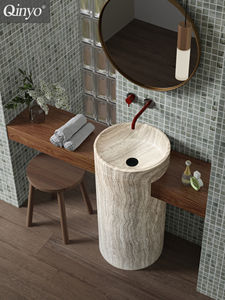 <span class=keywords><strong>Bauhaus</strong></span> moderno nube gris travertino fregadero suelo de pie Pedestal lavabo gabinete para <span class=keywords><strong>baño</strong></span> Homestay artístico lavabo Villas - Product Image 2