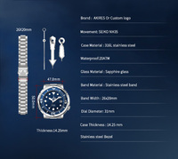 Akires Factory Luxury 20 ATM orologi meccanici cinturino in acciaio Dive Flat Sapphire Crystal OEM 2 anni di garanzia orologio tonno
