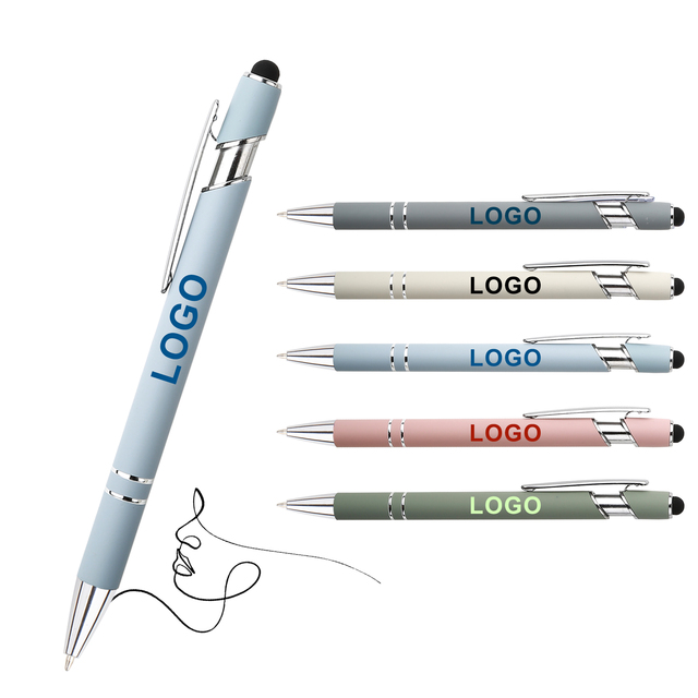 Promotional Gifts Soft Rubber Touch Stylus Ball Pen With Custom Logo Business Office Sports Metal