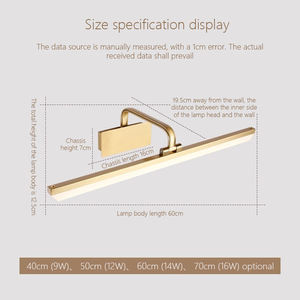 Regolare luce da parete anteriore in ottone antico per interni a specchio 9W 12W 14W a LED luce da parete TV - Product Image 3