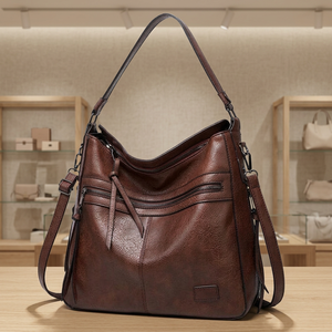 BS INTERNATIONAL Pochette élégante pour femme en cuir véritable léger avec fermeture éclair, imperméable, deux bretelles, durable pour les voyages - Product Image 3
