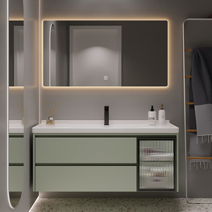 Conjunto de Mueble de Baño Moderno con Doble Lavabo, Espejo Inteligente, Acabado Lacado, Gabinete de MDF, Lavabo de Cerámica, 2 Cajones, Impermeable - Product Image 6